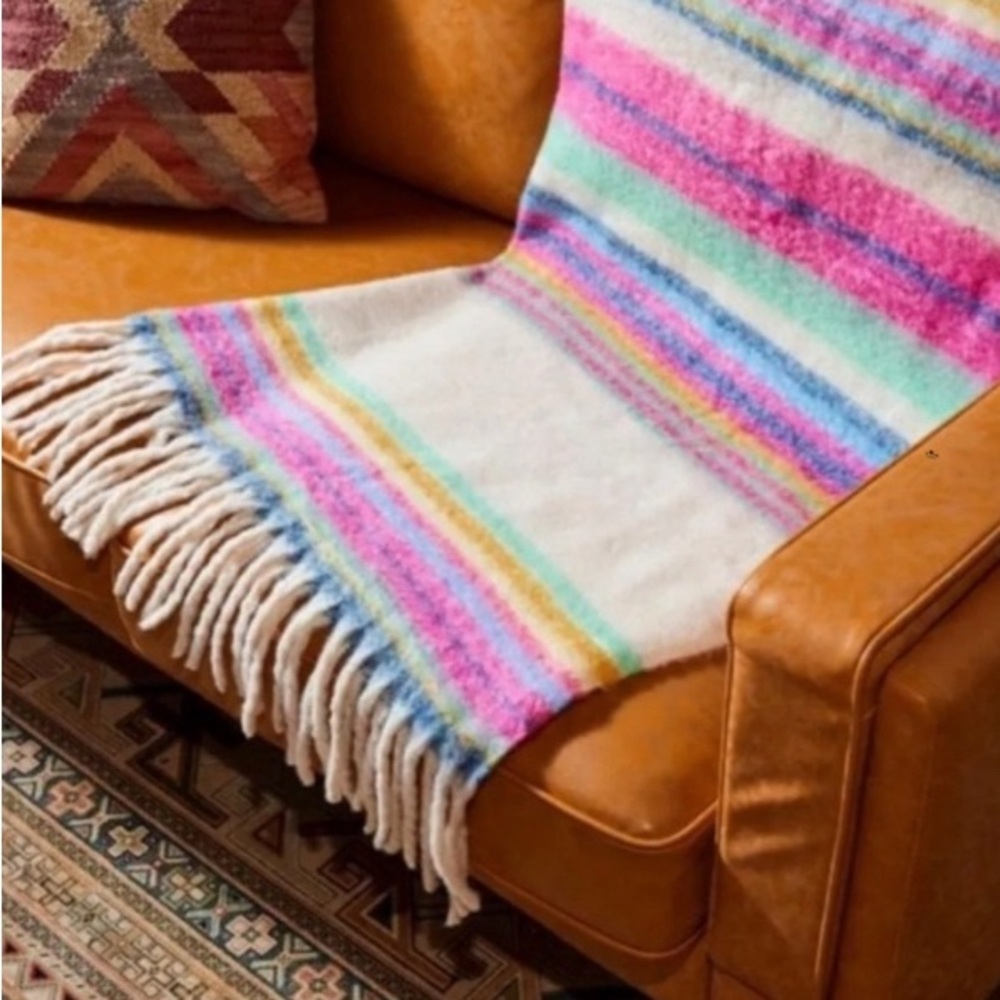 NWT Free People Skye Stripe Blanket | Boho Colorful Throw 60” x 51”